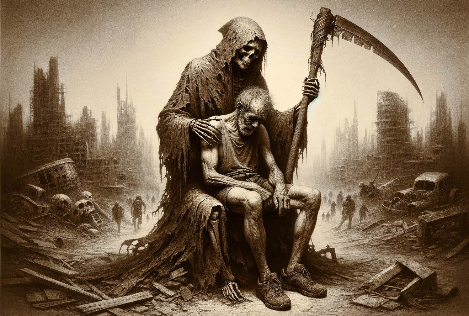 Post-Apocalyptic Scene with Death and Despair