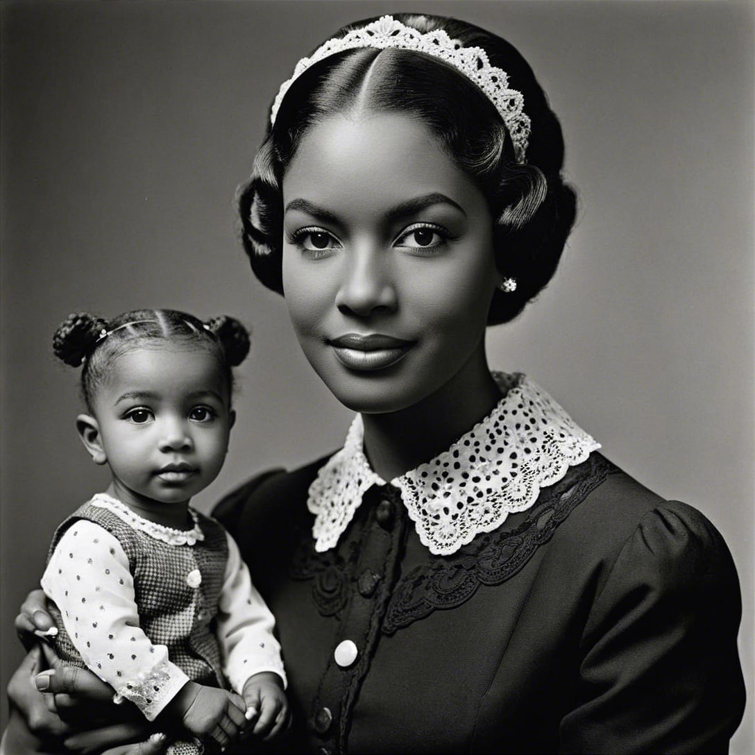 Vintage Black-and-White Portrait of Woman and Child
