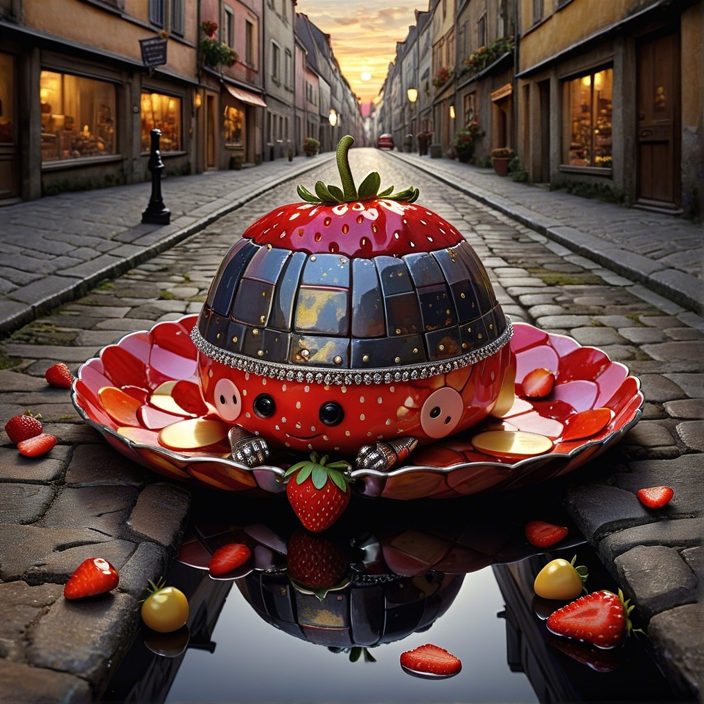 Whimsical Creature on a Cobblestone Street at Dusk