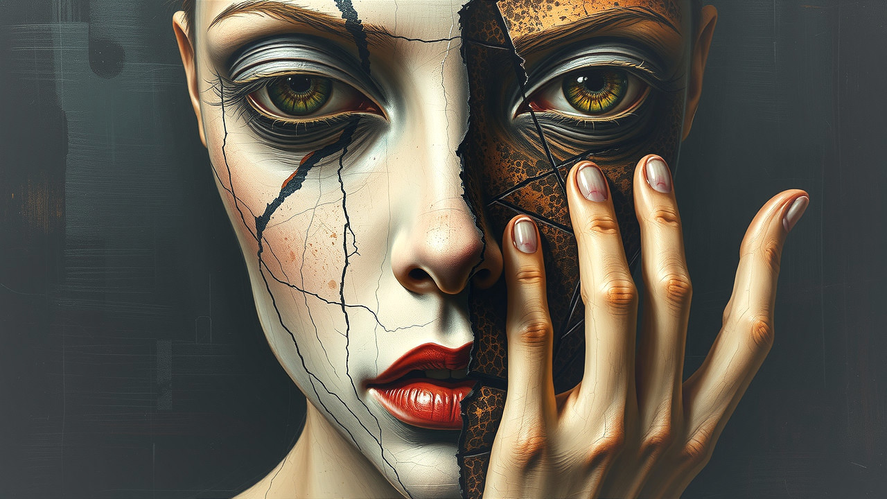 Fragmented Portrait of a Woman with Contrasting Features