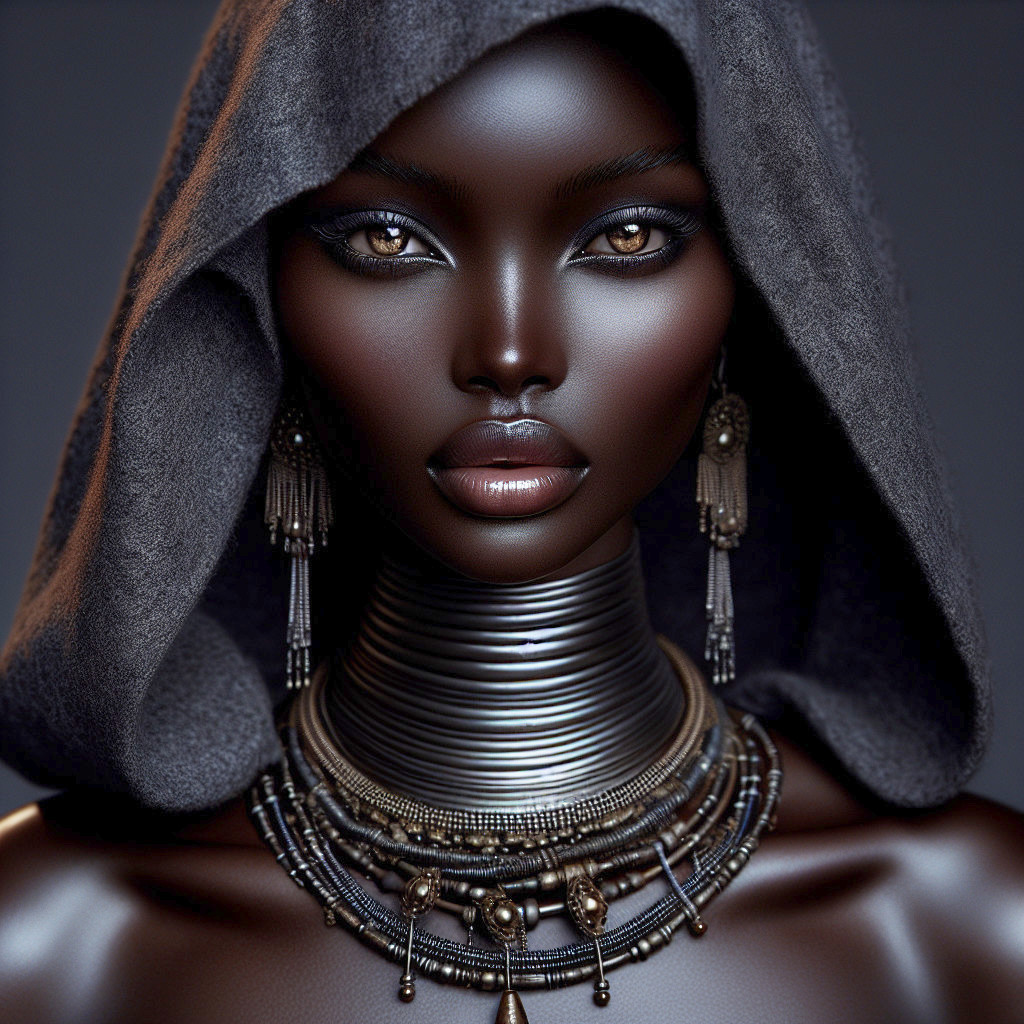 Elegant Figure with Deep Skin Tones and Jewelry