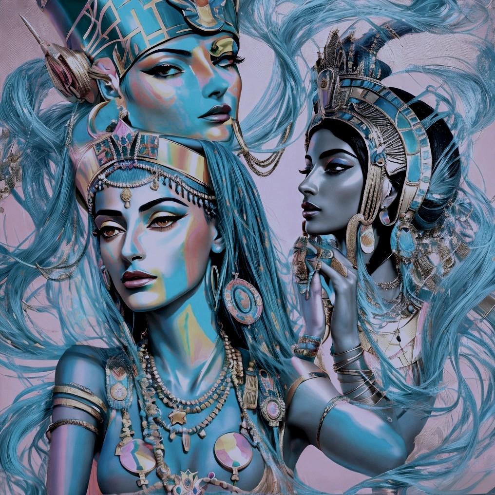 Ethereal Figures with Ancient Egyptian Jewelry and Glow