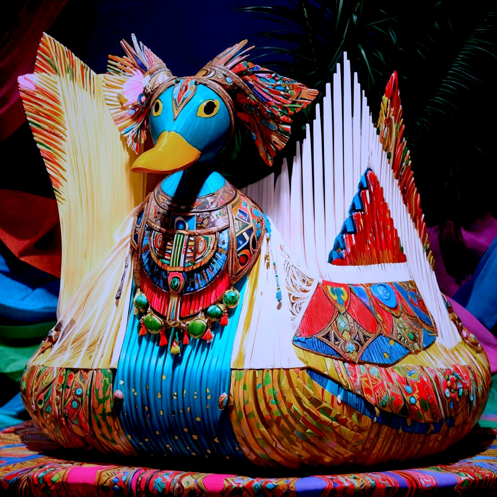 Vibrant Duck Sculpture with Colorful Patterns and Details