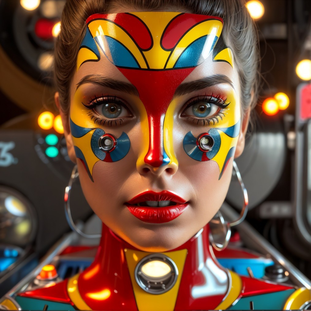 Futuristic Portrait of a Woman with Colorful Face Paint
