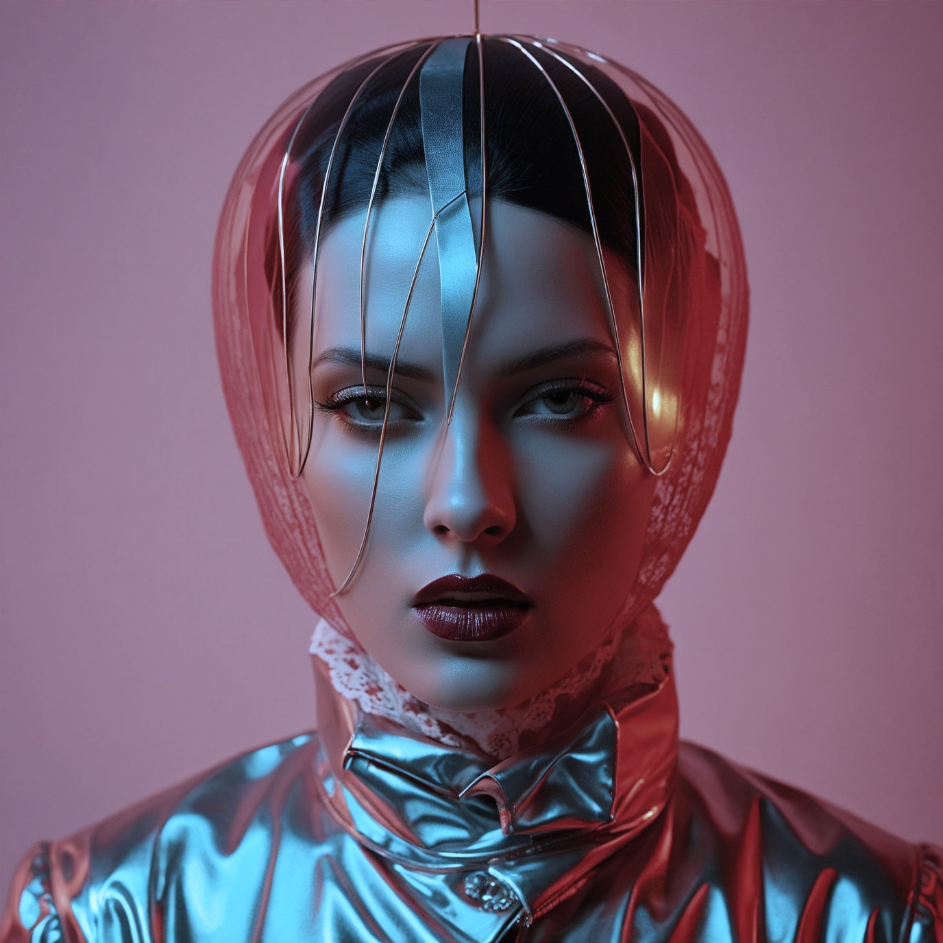 Avant-Garde Portrait of a Woman in Metallic Jacket