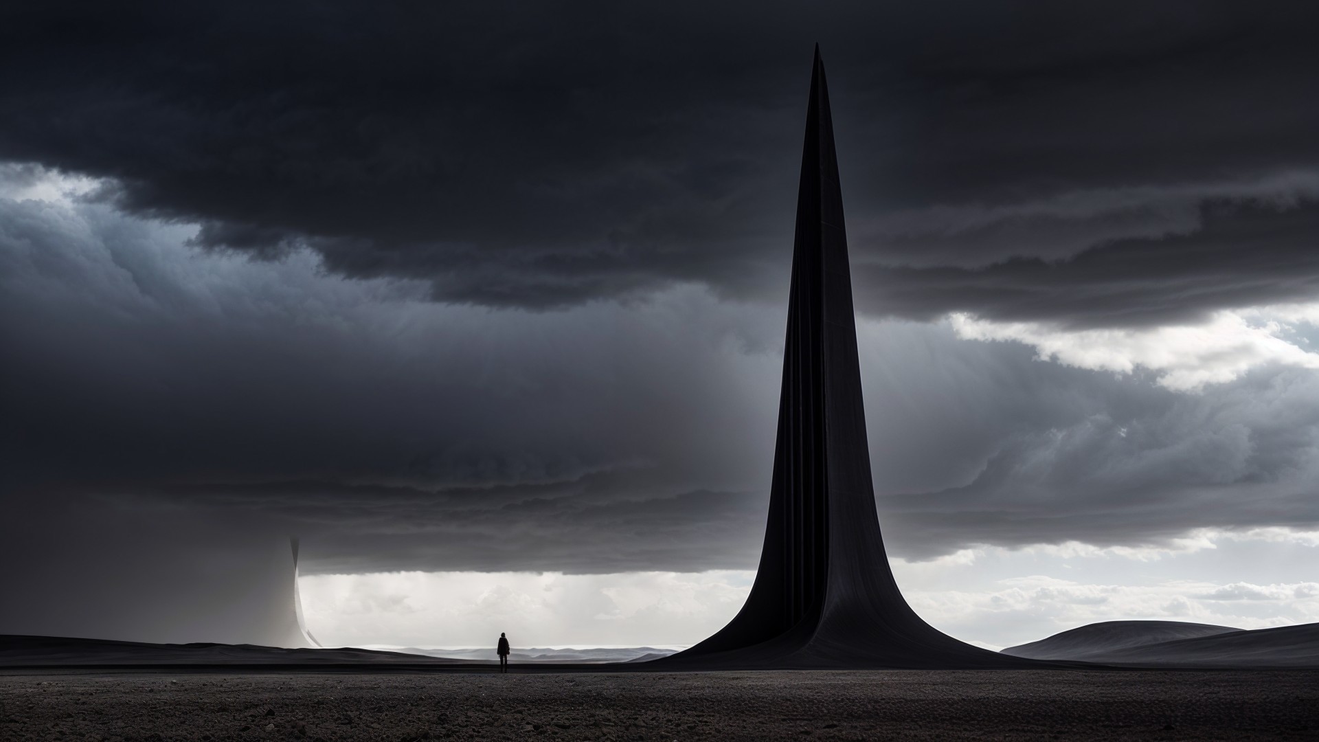 Dramatic Landscape with Towering Spires and Solitary Figure