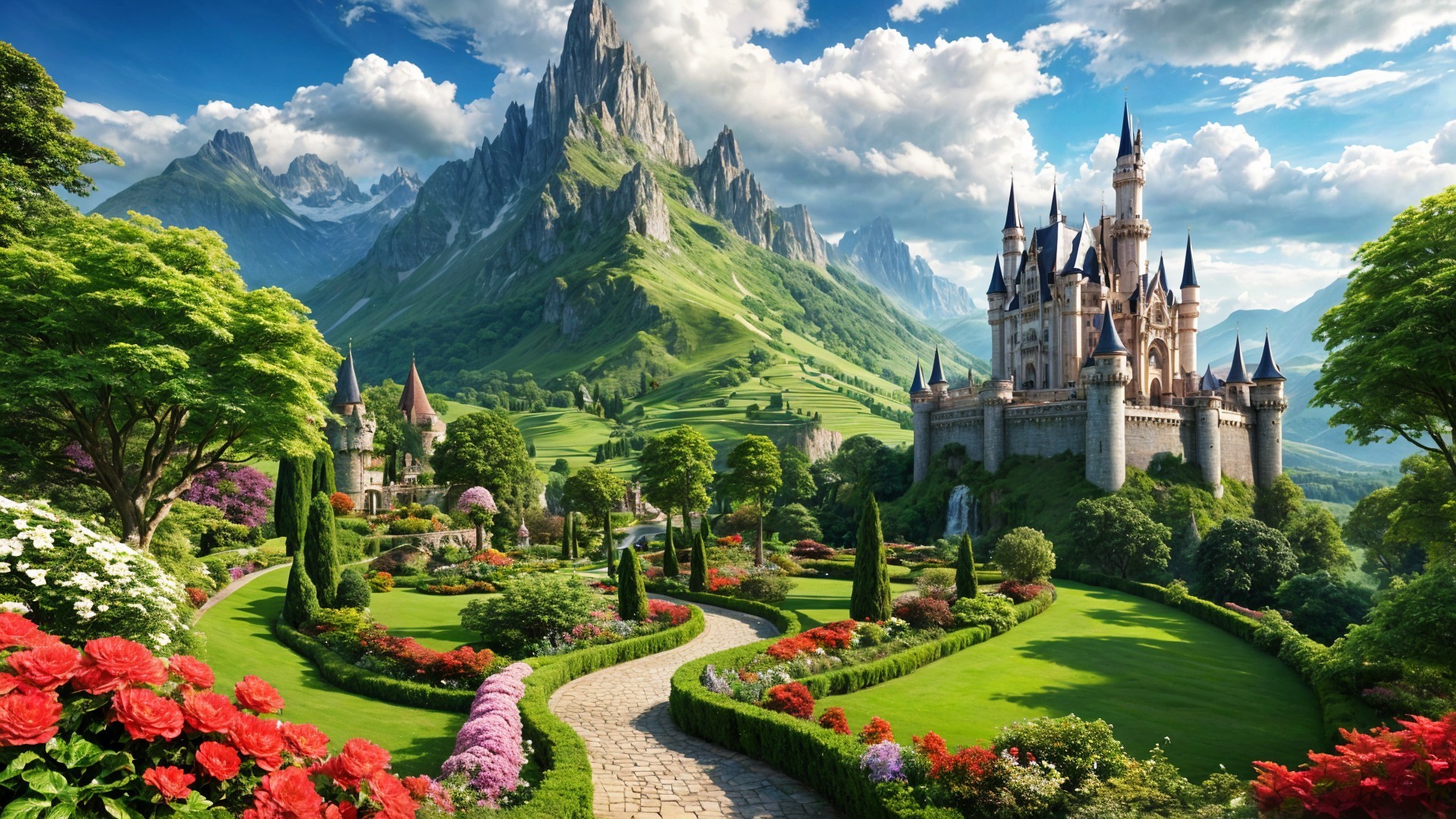 Majestic Castle in a Lush Fantasy Landscape