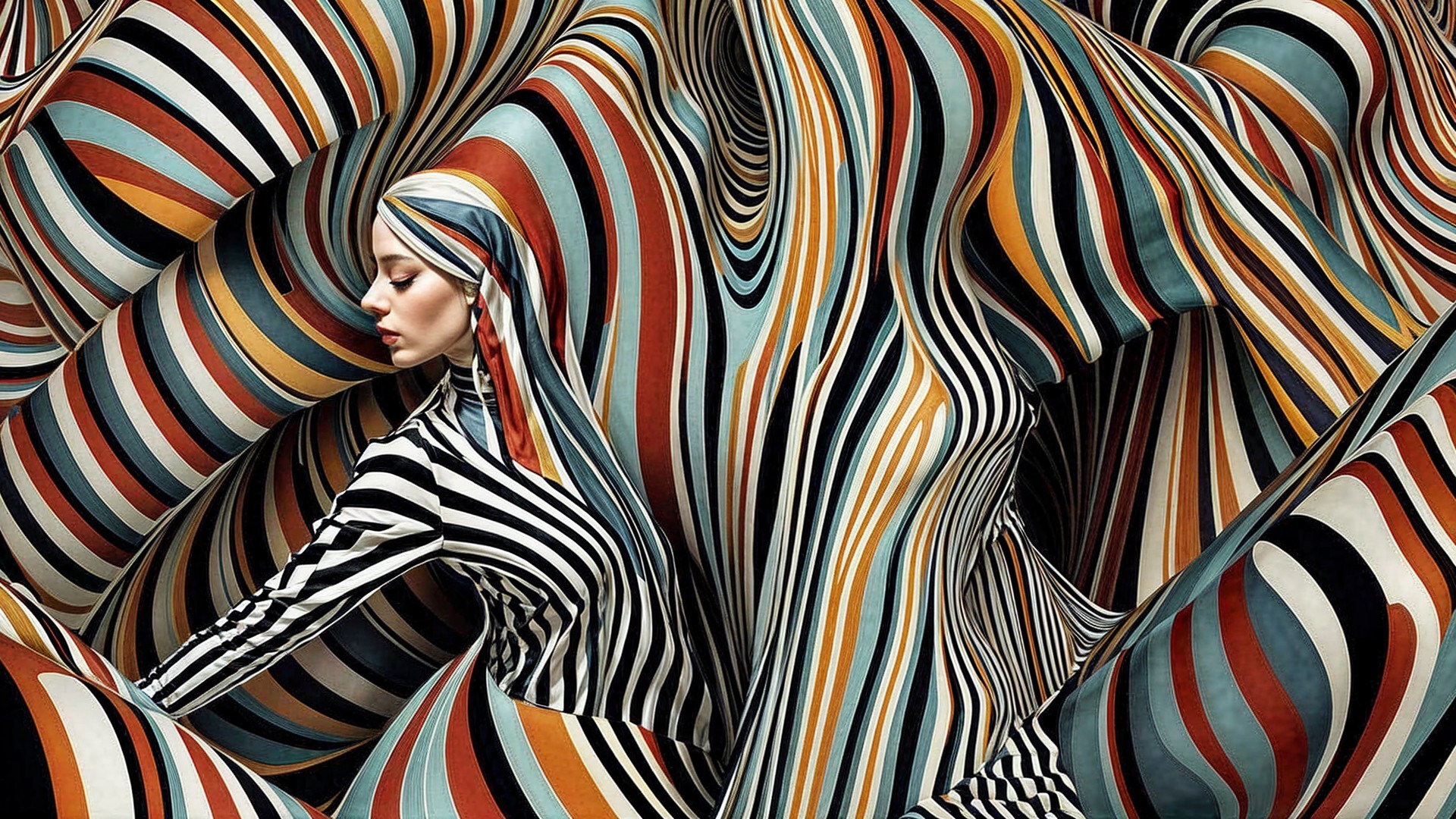 Vibrant Stripes Surrounding a Dynamic Figure