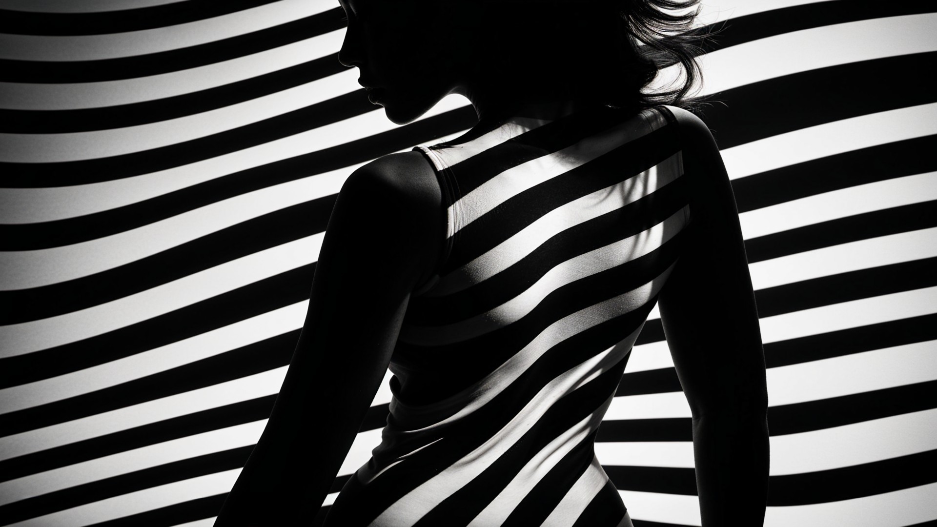 Silhouette of a Woman with Striped Background Design
