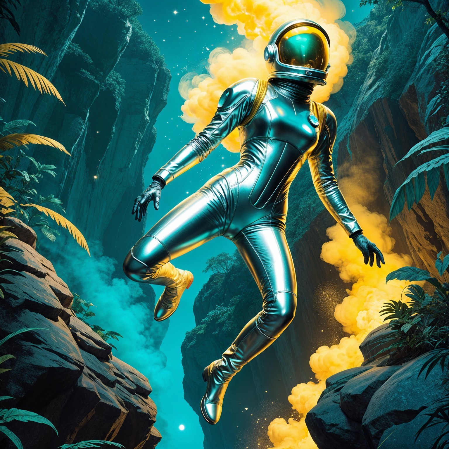 Futuristic Astronaut in a Vibrant Canyon Landscape