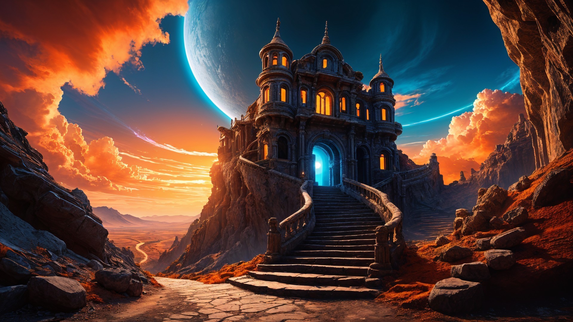 Majestic Castle on Rocky Cliff with Dramatic Sky