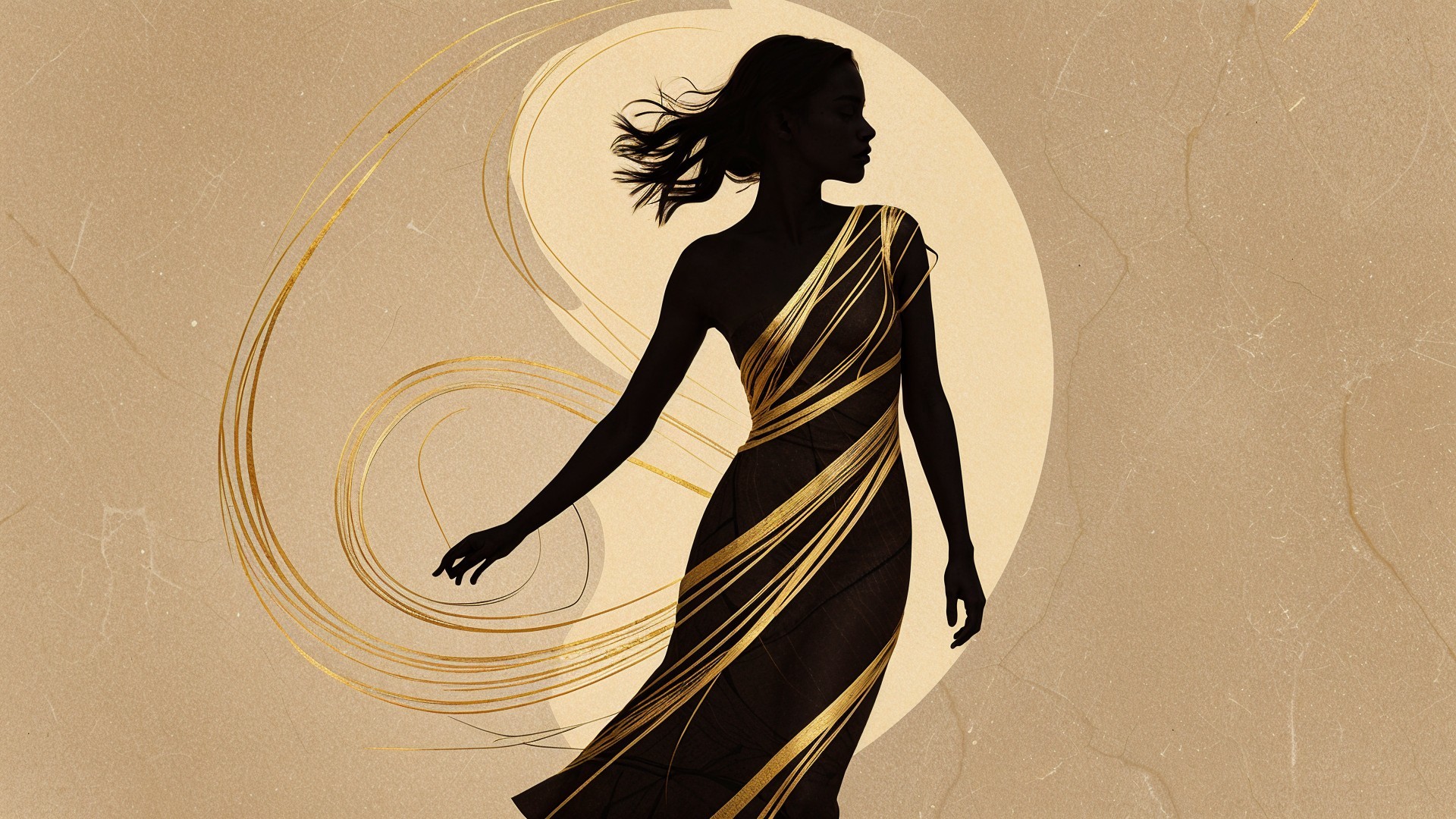 Silhouette of a Woman in Flowing Garment Design