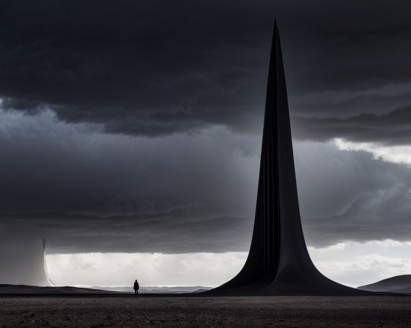 Dramatic Landscape with Towering Spires and Solitary Figure