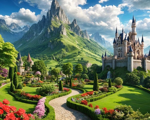 Majestic Castle in a Lush Fantasy Landscape