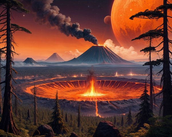 Erupting Volcano in a Dramatic Landscape Scene