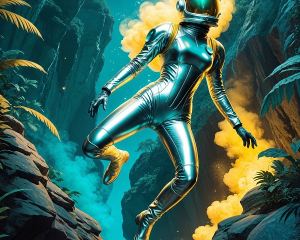 Futuristic Astronaut in a Vibrant Canyon Landscape
