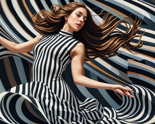 Model in Black-and-White Striped Dress with Motion