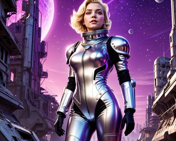 Futuristic astronaut in abandoned extraterrestrial landscape