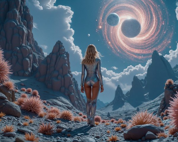 Futuristic landscape with mountains and vibrant sky