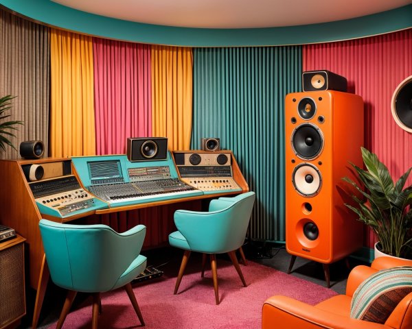 Vibrant Retro-Inspired Music Studio Design Features