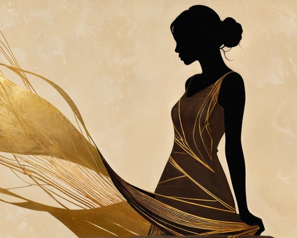 Silhouette of a Woman in Flowing Gown Against Background