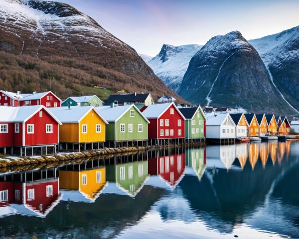 Colorful Wooden Houses by a Tranquil Fjord