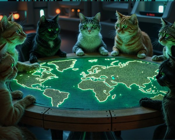 Cats Observing a High-Tech Illuminated Globe