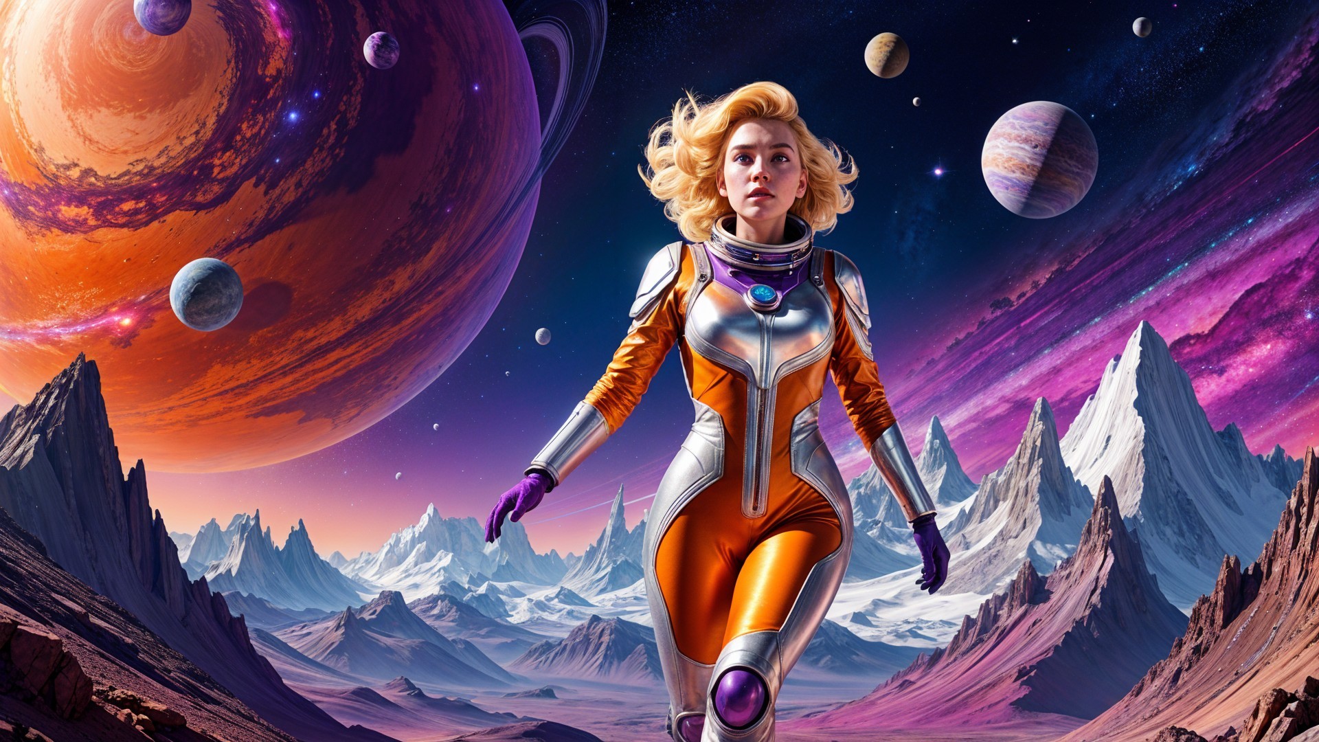 Futuristic Scene of Woman in Space Suit in Alien Landscape