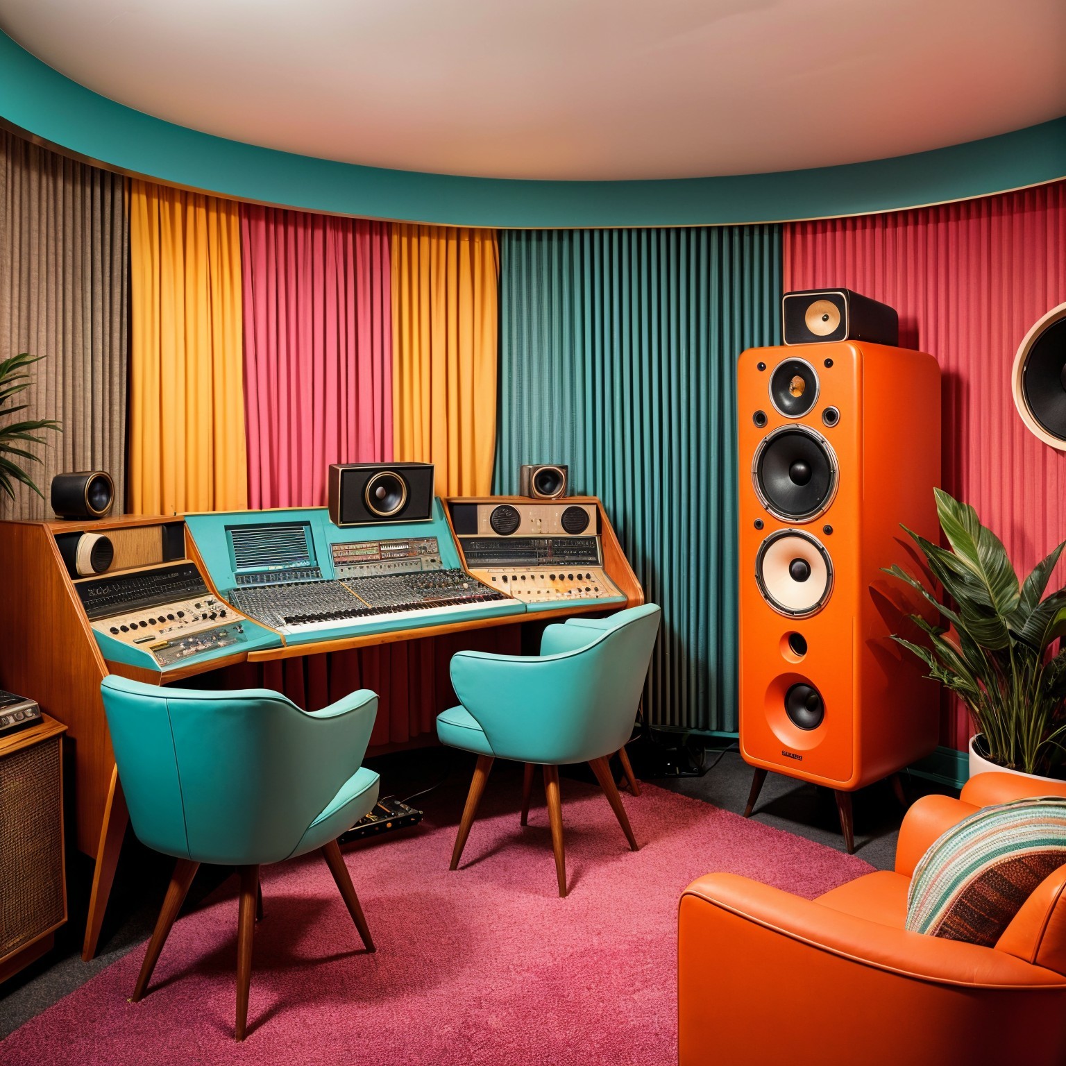 Vibrant Retro-Inspired Music Studio Design Features