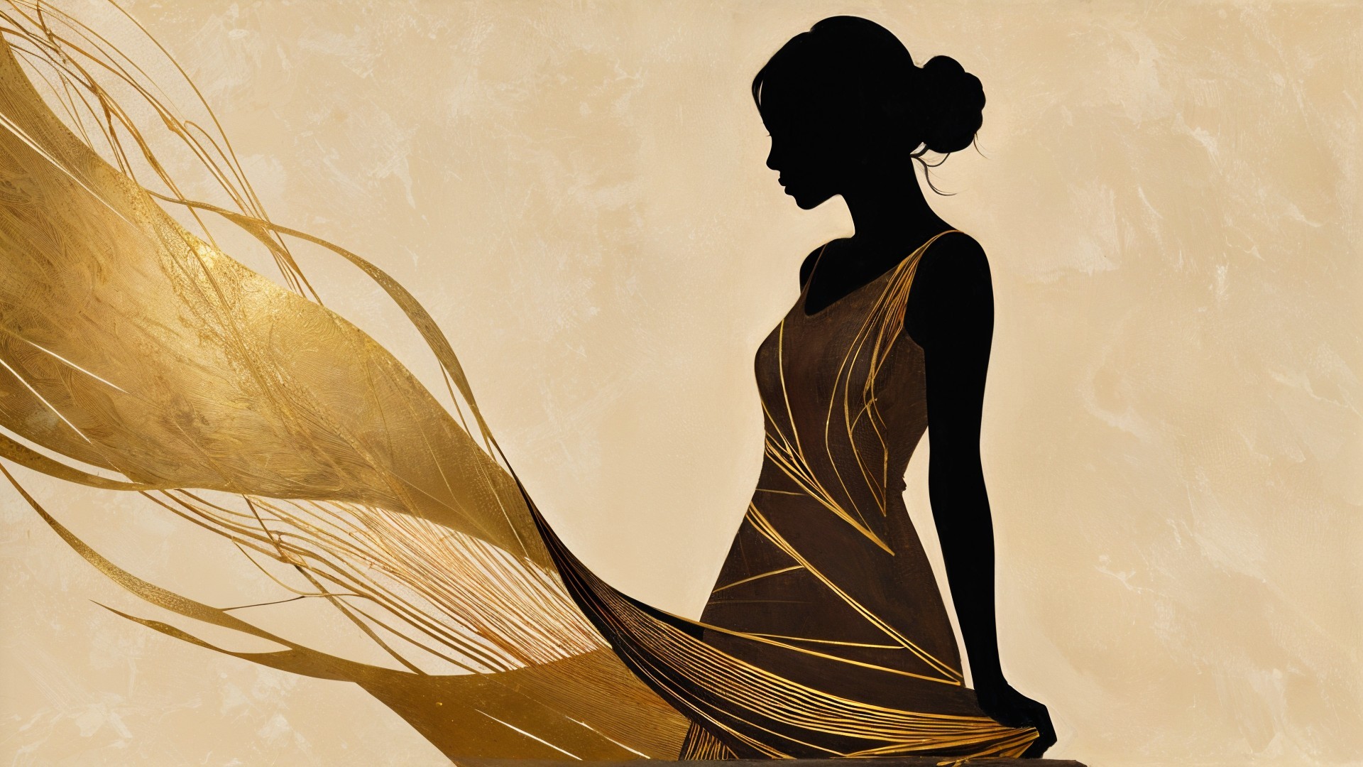 Silhouette of a Woman in Flowing Gown Against Background