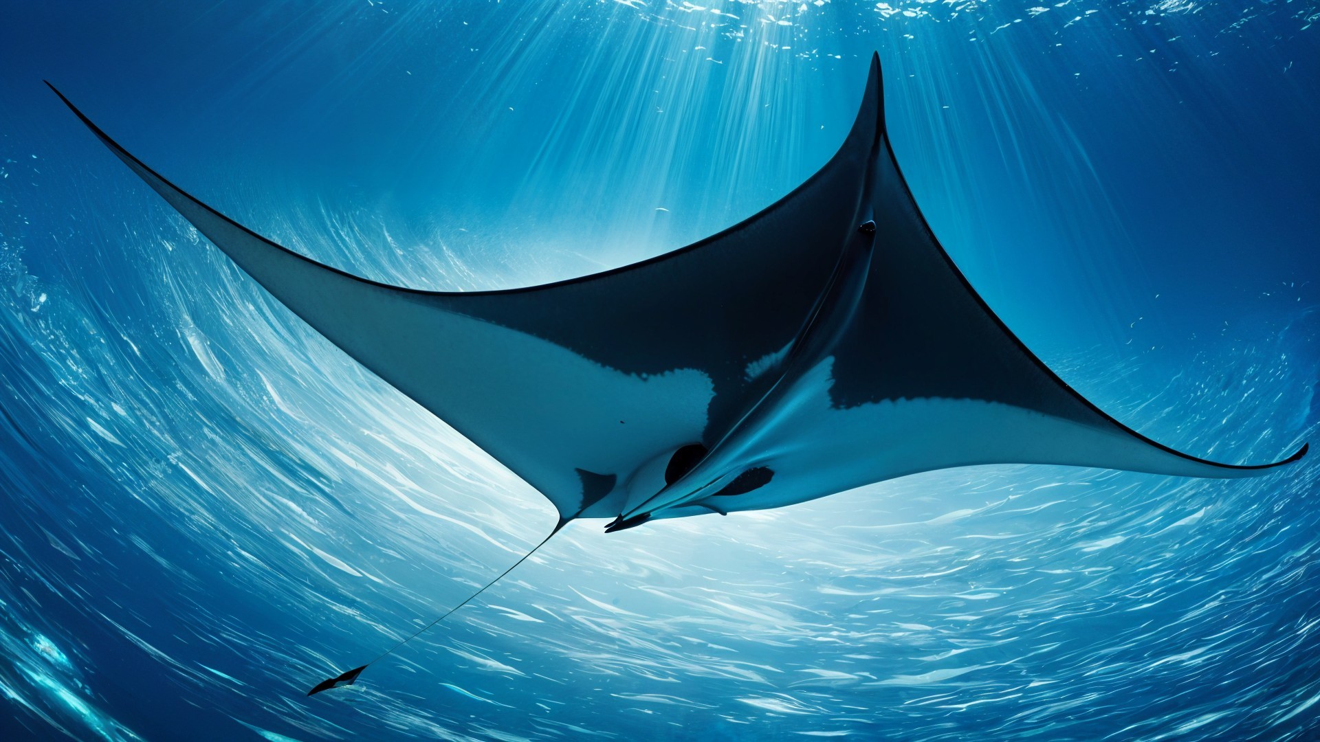 Majestic manta ray in clear blue ocean waters