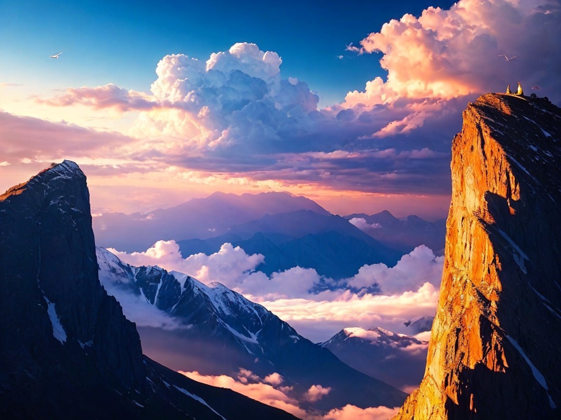 Mountain Landscape at Sunset with Cloud Cover