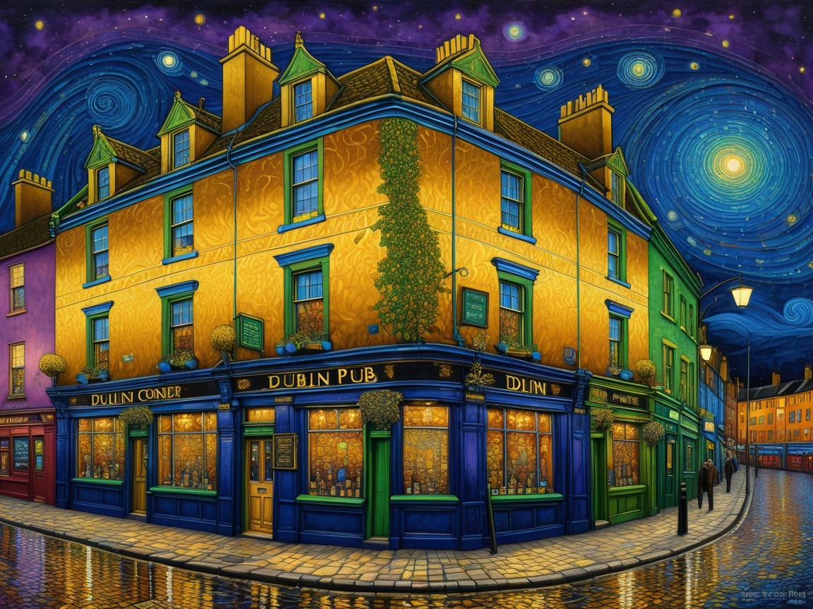 Vibrant Street Scene with Brightly Painted Pub