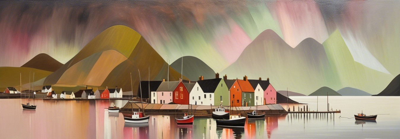 Colorful Coastal Village with Tranquil Waters and Boats