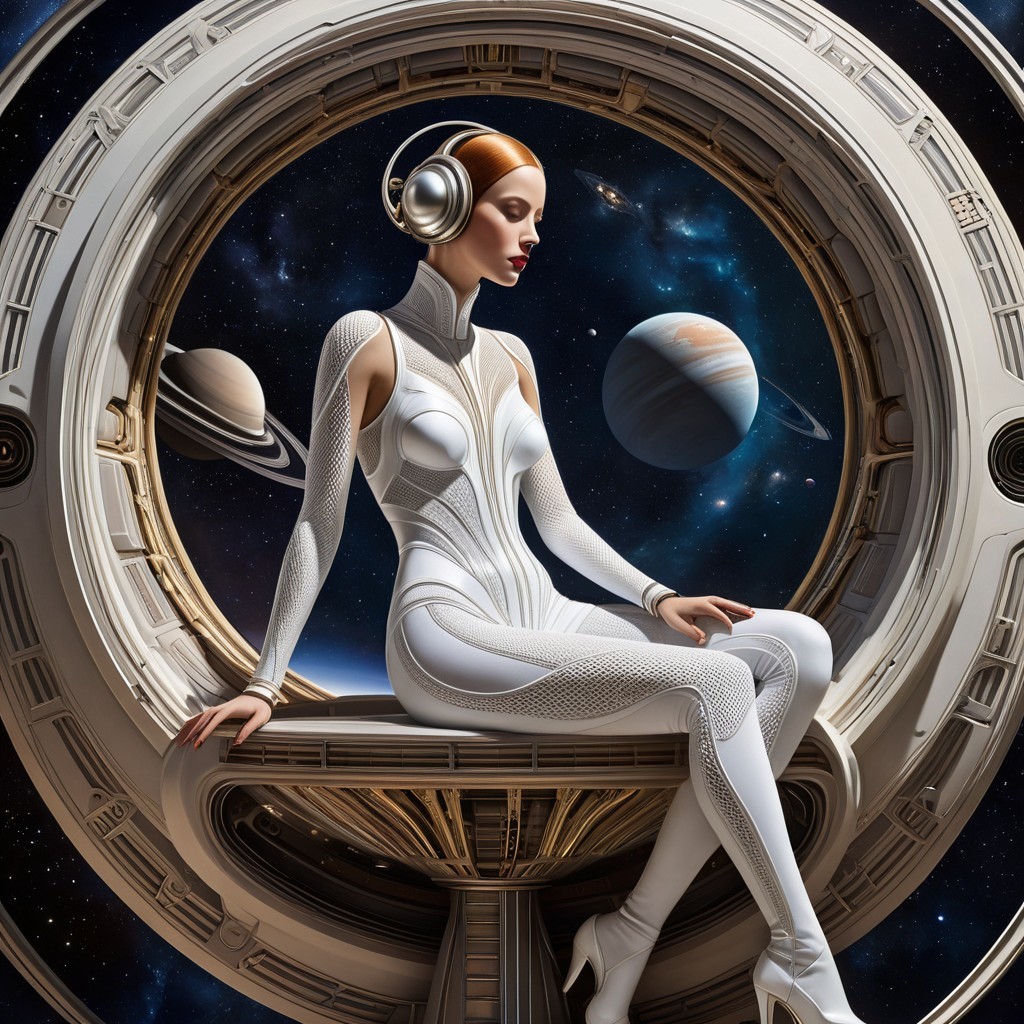 Futuristic Woman in Spacecraft with Cosmic Backdrop