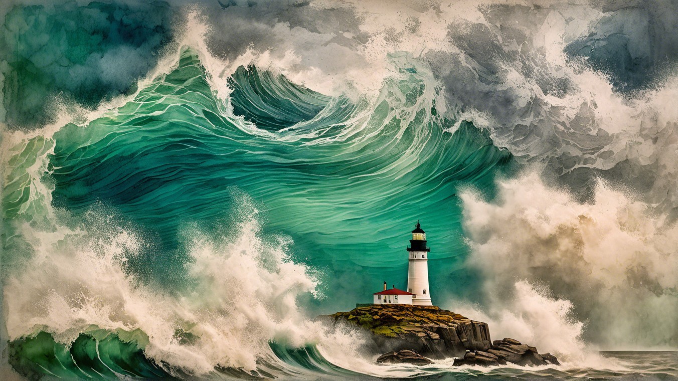 Dramatic Seascape with Lighthouse and Stormy Waves