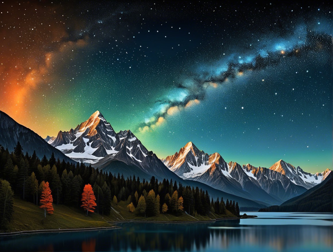 Twilight Landscape with Snow-Capped Mountains and Lake