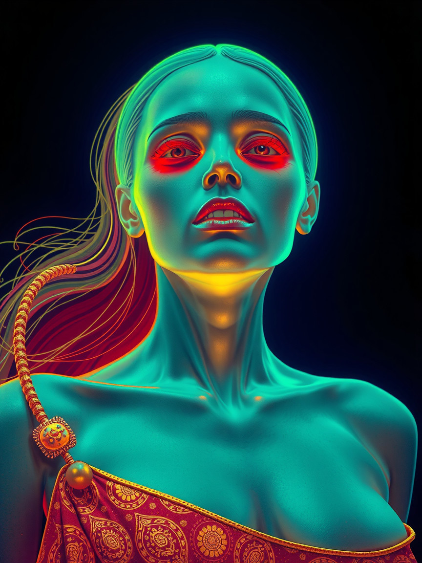 Futuristic Portrait of a Woman in Neon Colors