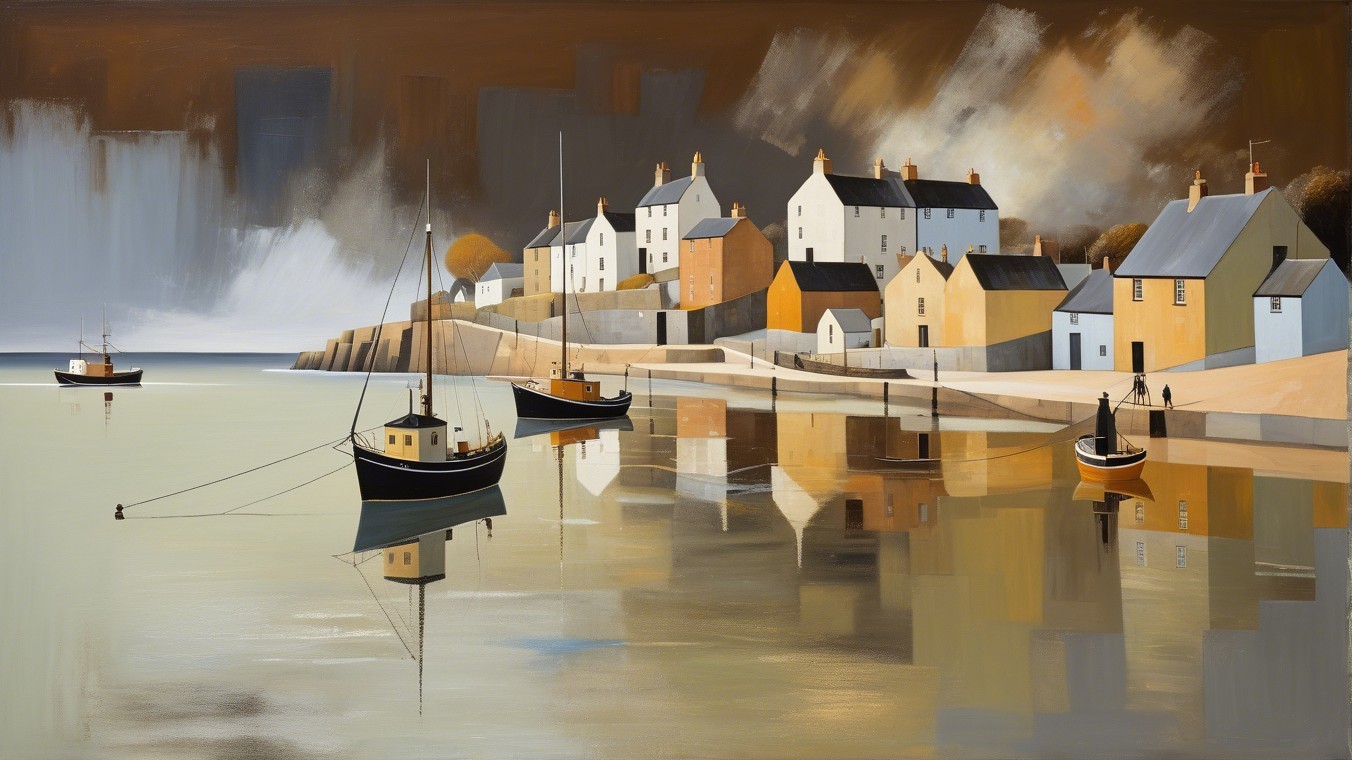 Coastal Village with Pastel Houses and Calm Waters