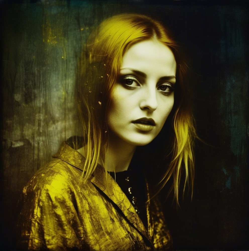 Portrait of a Woman with Golden Hair and Ethereal Garment