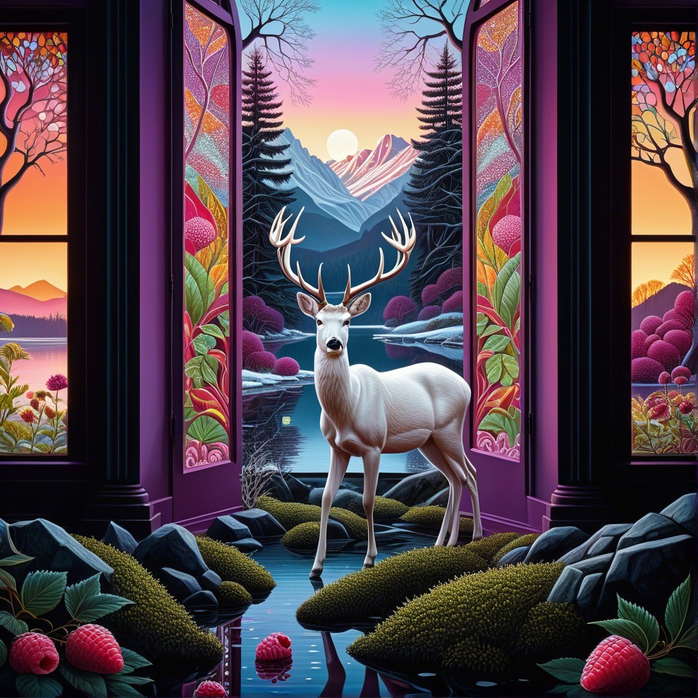 Majestic white deer in vibrant enchanted landscape