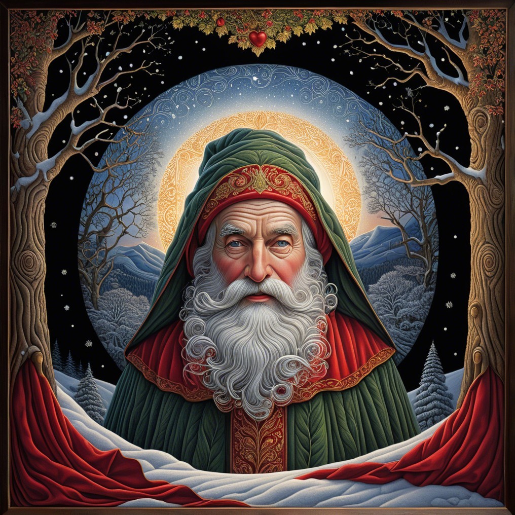 Elderly Figure in Robe Surrounded by Snowy Landscape