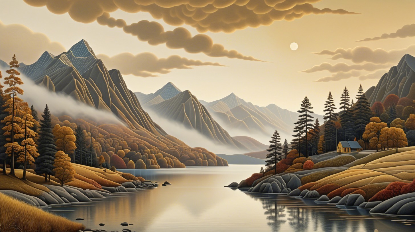 Tranquil Lake Surrounded by Autumn Mountains and Foliage