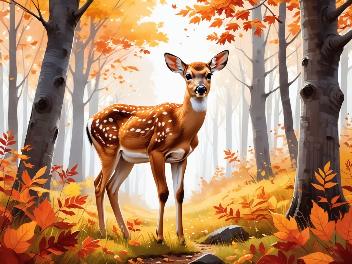Young deer in serene autumn forest setting