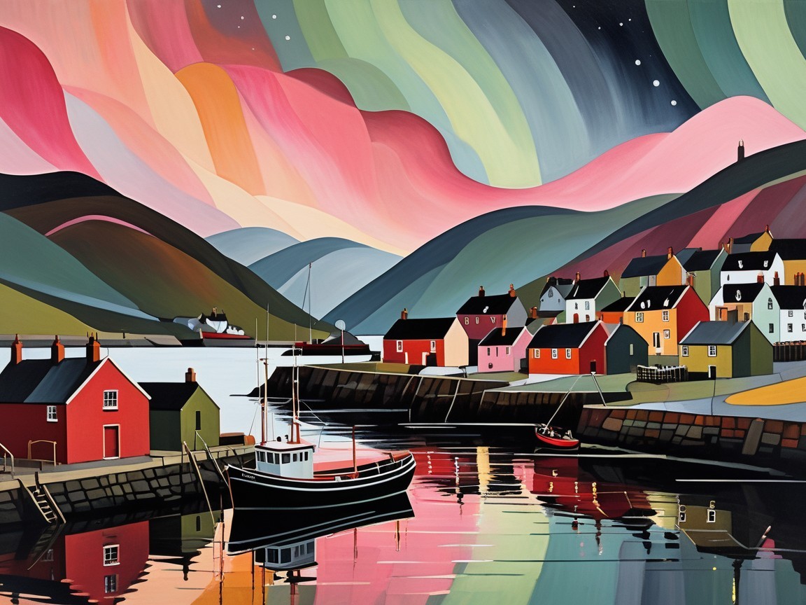 Vibrant Coastal Scene with Colorful Houses and Boats