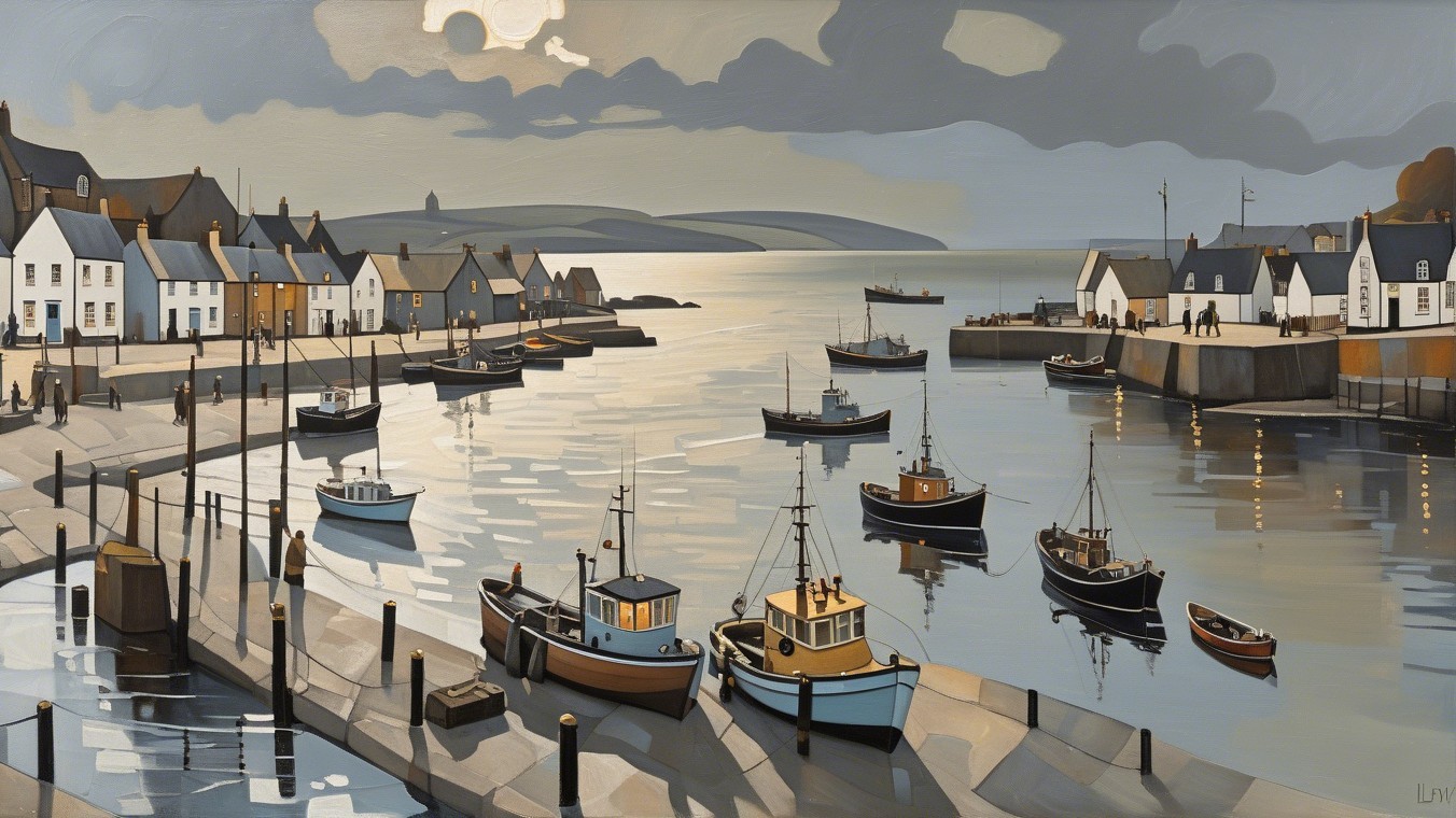 Harbor Scene with Quaint Houses and Boats