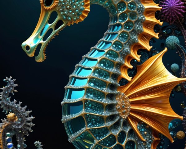 Vibrant Seahorse Design with Abstract Marine Life