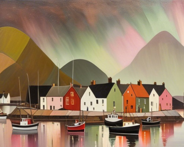 Colorful Coastal Village with Tranquil Waters and Boats