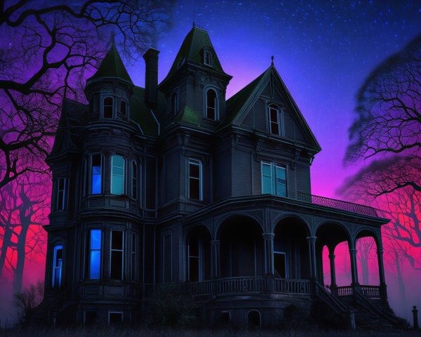 Gothic Victorian Mansion Under Twilight Sky