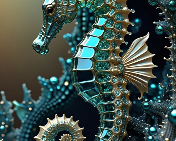 Intricate Seahorse Sculpture with Turquoise and Gold Accents